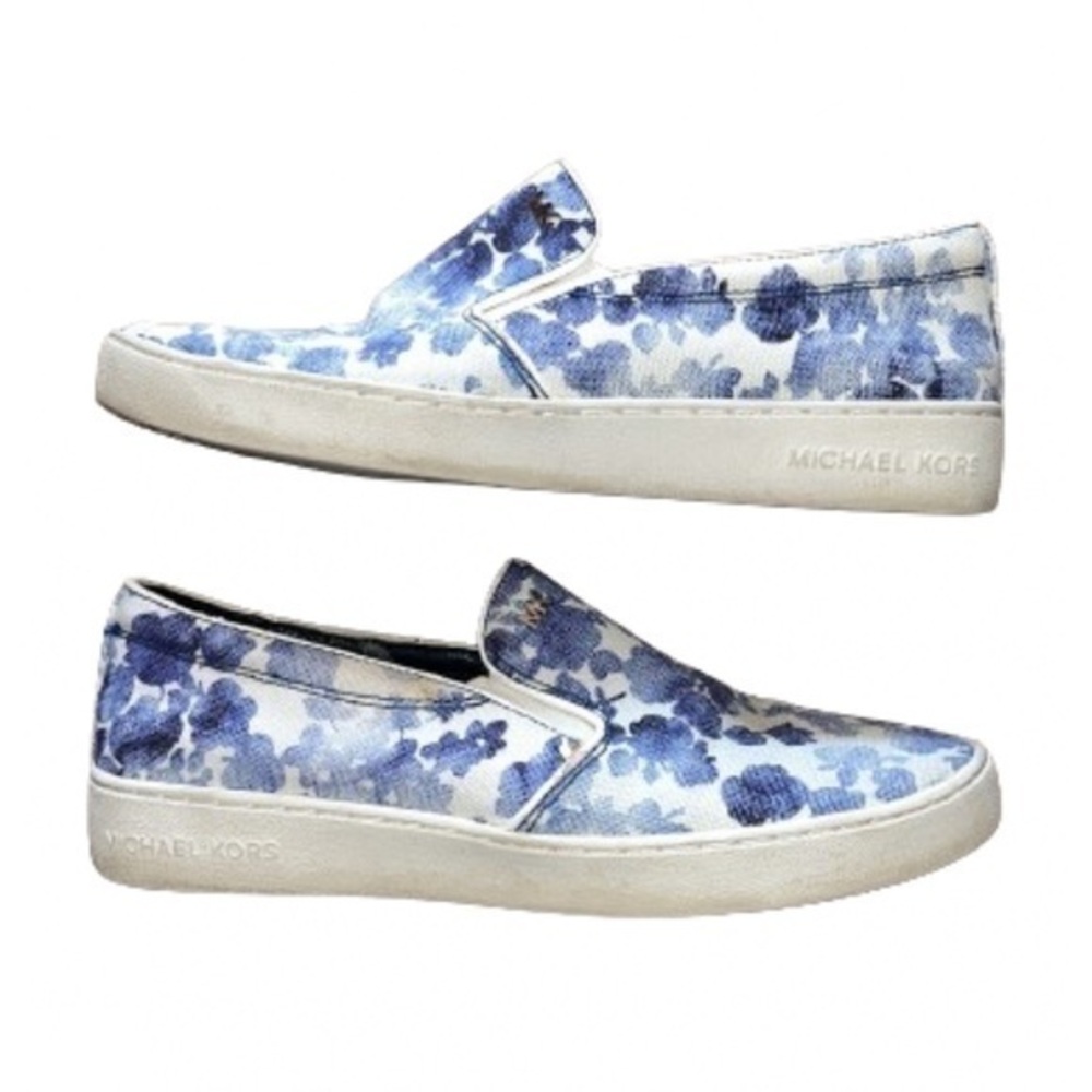 Michael Kors blue floral slip on shoes size 8